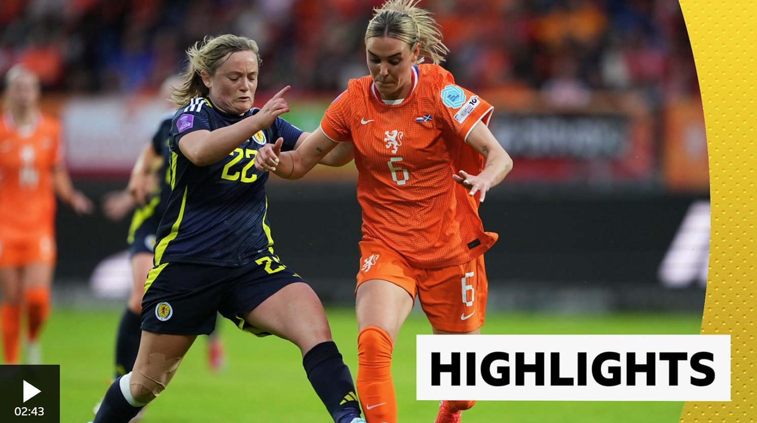 歐洲女子國(guó)家聯(lián)賽荷蘭1比1蘇格蘭戰(zhàn)平