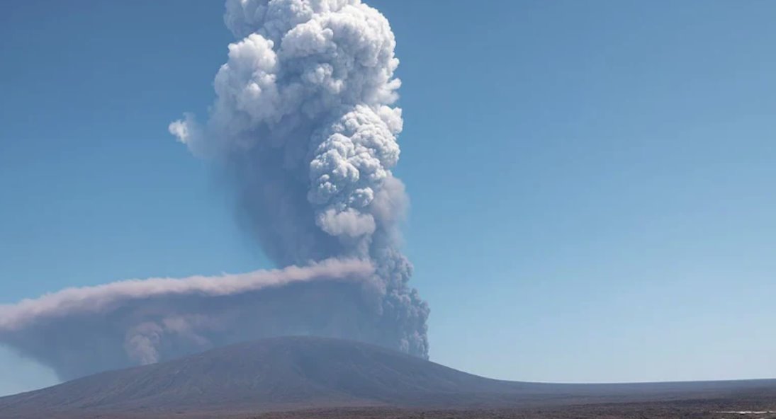 海利古比火山爆發(fā)后，阿夫德拉地區(qū)的村莊被火山灰覆蓋。