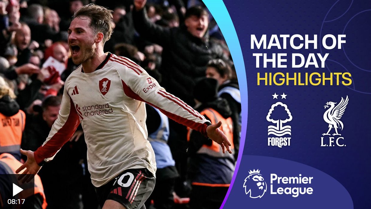 麥卡利斯特在補(bǔ)時(shí)階段攻入制勝球，利物浦擊敗諾丁漢森林