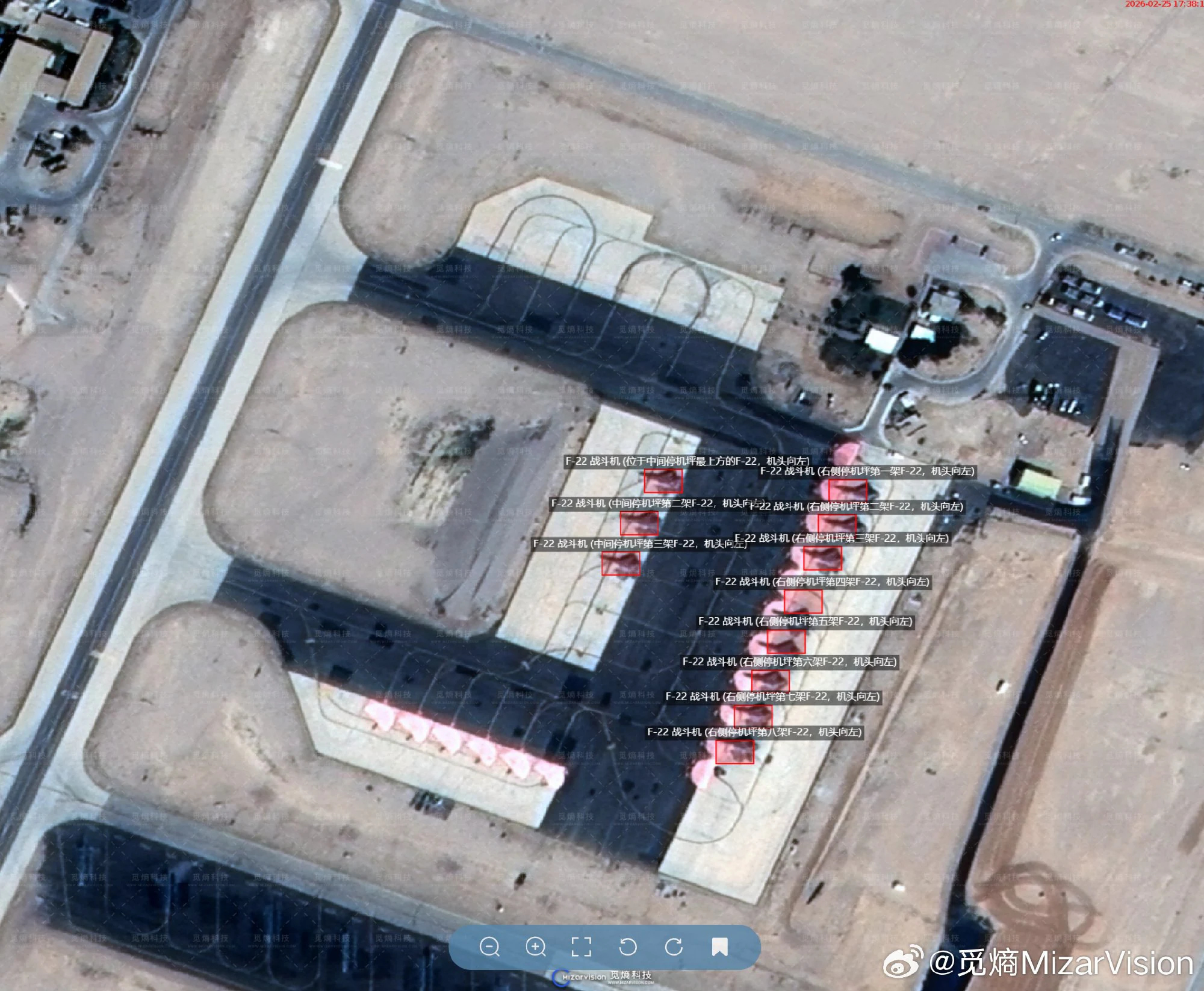 2月24日：衛(wèi)星圖像顯示，蘇丹王子空軍基地停機(jī)坪上有軍用飛機(jī)。
