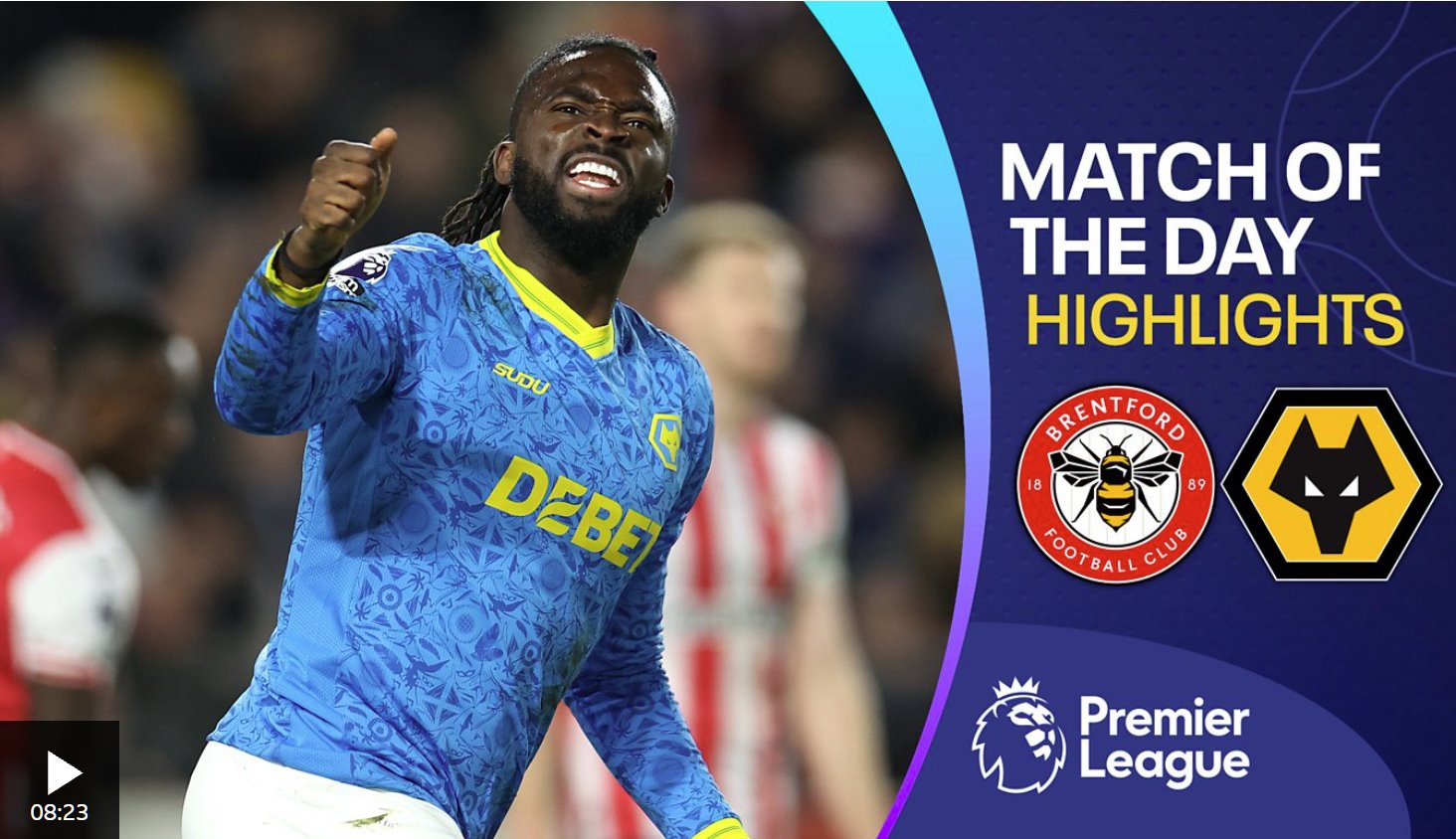 狼隊(duì)在兩球落后的情況下扳平比分，最終在布倫特福德戰(zhàn)平對(duì)手。